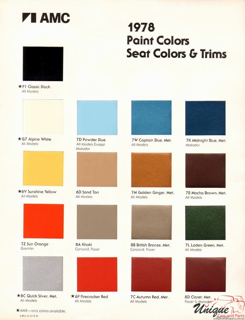 1978 AMC Color Chart Page 1